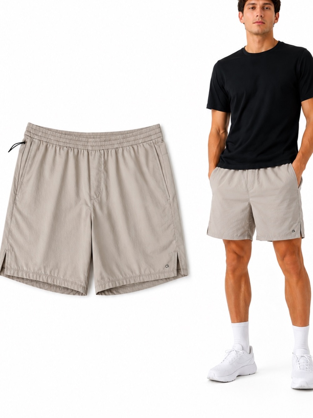 GapFit Men’s Gym Training Shorts L Beige Stretch Athletic Zip Pocket